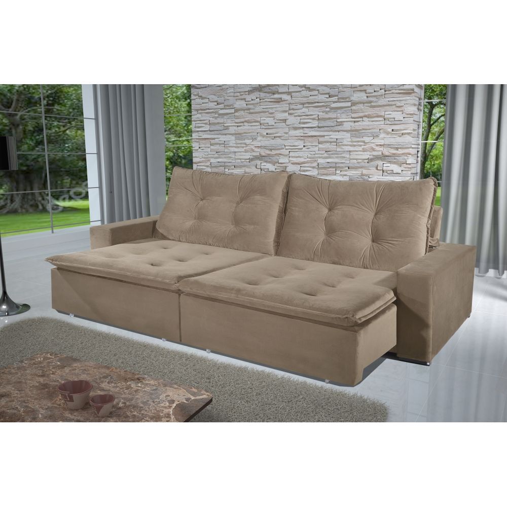 Sofá 2 Lugares Retrátil e Reclinável Austin 2,50 Veludo Bege 452 Bom