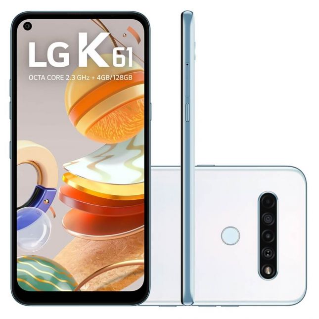 Smartphone LG K61 Branco 128GB, RAM de 4GB, Tela de 6,55