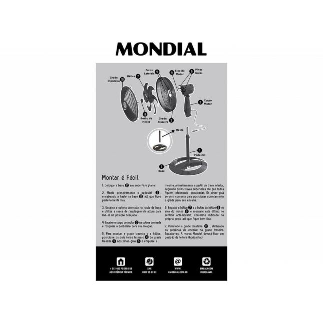 Ventilador de Coluna Mondial Maxi Power 3 Velocidades 6 Pás 40cm 127v - NV-61-6P